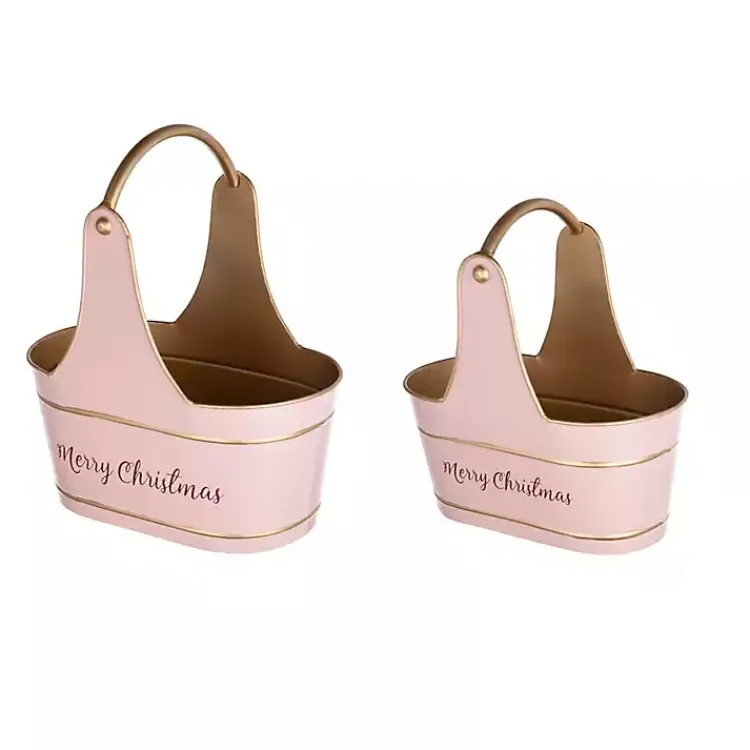 Christmas Decorations>Kirklands Home Iron Merry Christmas Baskets, Set of 2 Pink