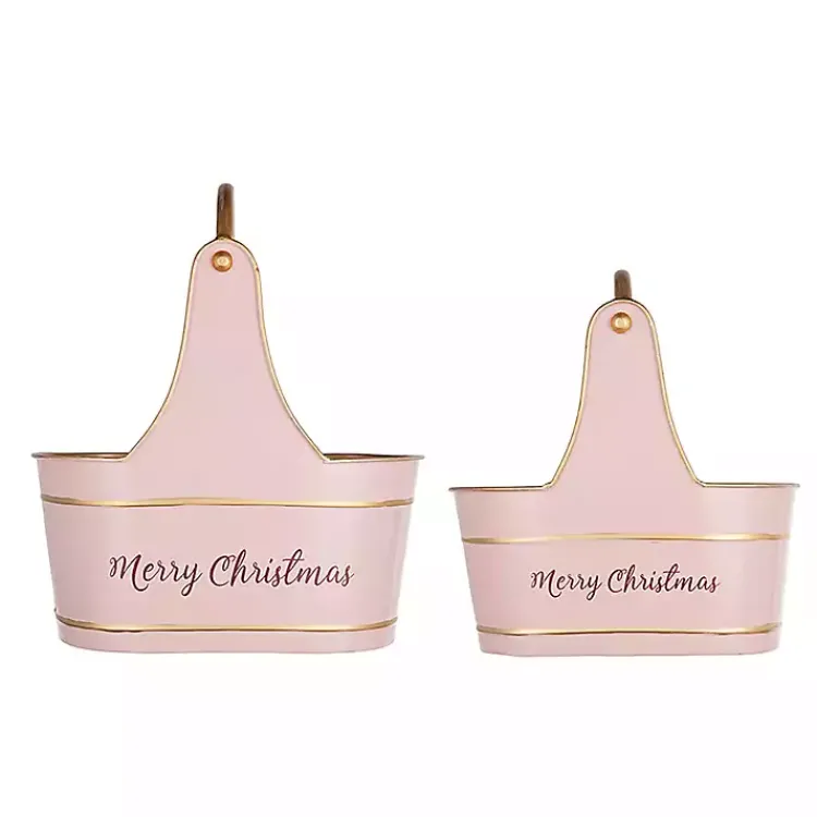 Christmas Decorations>Kirklands Home Iron Merry Christmas Baskets, Set of 2 Pink