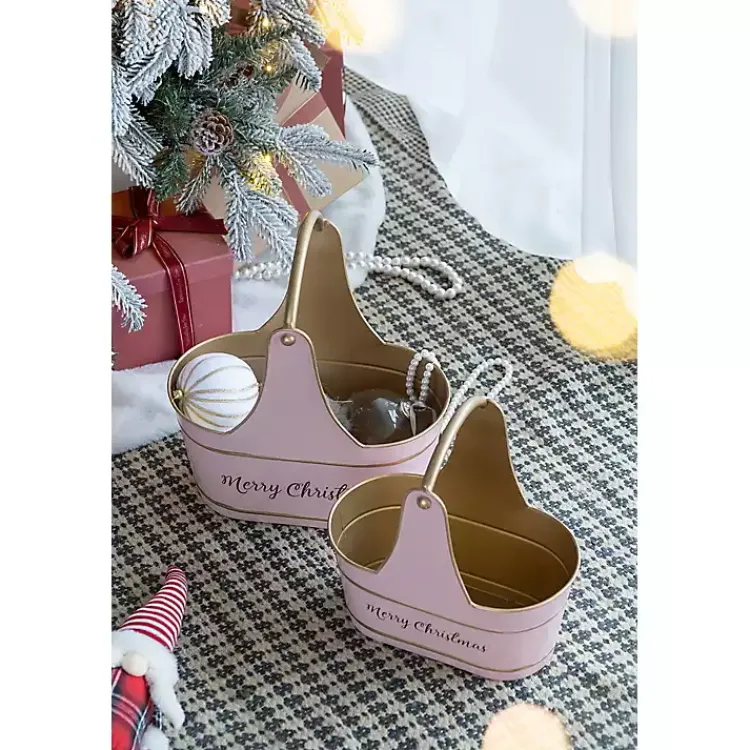 Christmas Decorations>Kirklands Home Iron Merry Christmas Baskets, Set of 2 Pink