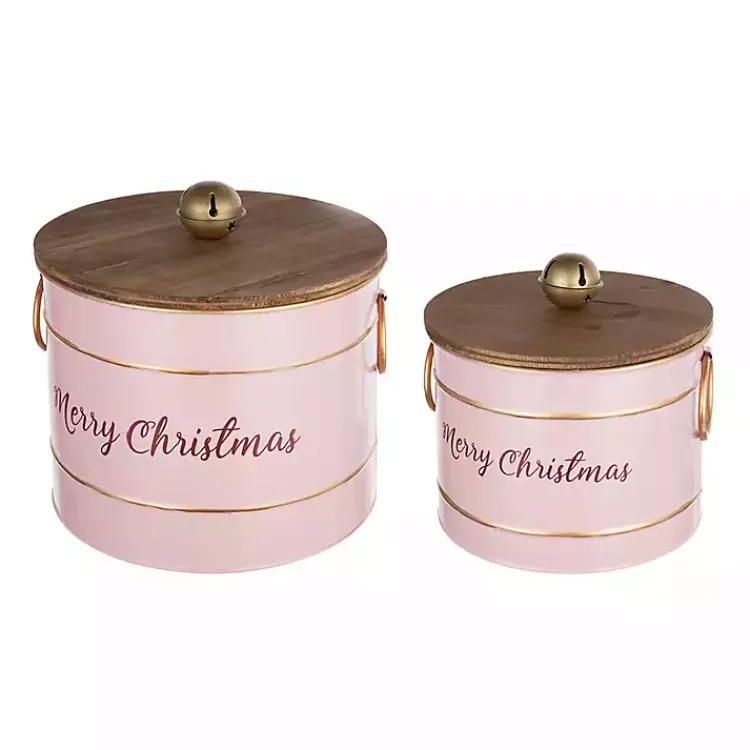 Christmas Decorations>Kirklands Home Iron Merry Christmas Lidded Baskets, Set of 2 Pink