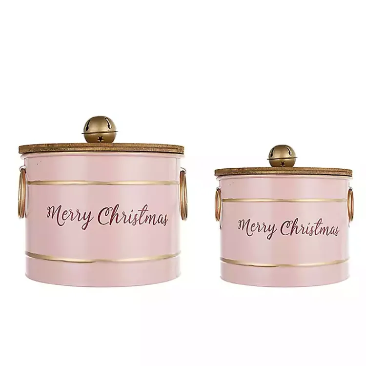 Christmas Decorations>Kirklands Home Iron Merry Christmas Lidded Baskets, Set of 2 Pink