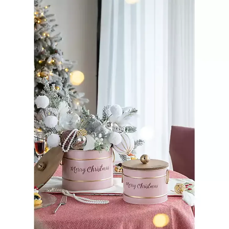 Christmas Decorations>Kirklands Home Iron Merry Christmas Lidded Baskets, Set of 2 Pink
