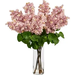 Arrangements & Greenery>Kirklands Home Lilac Arrangement in Glass Vase Pink