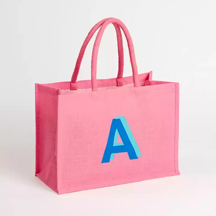 Monogram Seasonal Decor>Kirklands Home Monogram A Jute Tote Bag Pink