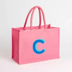 Monogram Seasonal Decor>Kirklands Home Monogram C Jute Tote Bag Pink