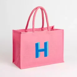 Monogram Seasonal Decor>Kirklands Home Monogram H Jute Tote Bag Pink