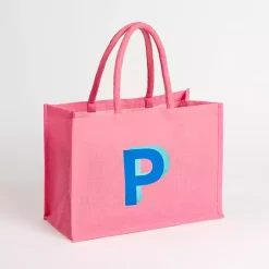 Monogram Seasonal Decor>Kirklands Home Monogram P Jute Tote Bag Pink