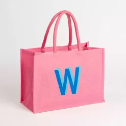 Monogram Seasonal Decor>Kirklands Home Monogram W Jute Tote Bag Pink