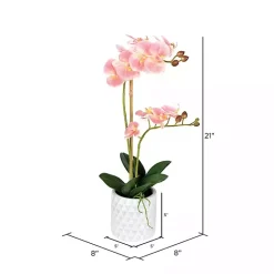 Arrangements & Greenery>Kirklands Home Pink Orchid Real Touch Arrangement in Ceramic Pot