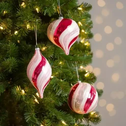 Christmas Ornaments>Kirklands Home Pink Peppermint Swirl Ornaments, Set of 3