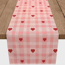 Kirklands Home Pink Plaid Hearts Table Runner, 90 in. New