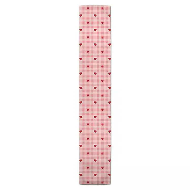 Kirklands Home Pink Plaid Hearts Table Runner, 90 in. New
