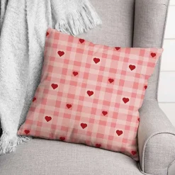 Valentines Day Decorations>Kirklands Home Plaid Hearts Throw Pillow Pink