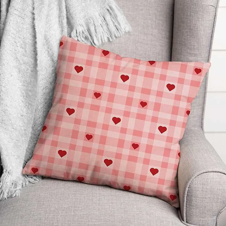 Valentines Day Decorations>Kirklands Home Plaid Hearts Throw Pillow Pink