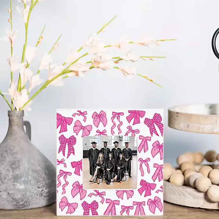 Picture Frames>Kirklands Home Pink Preppy Bows Picture Frame