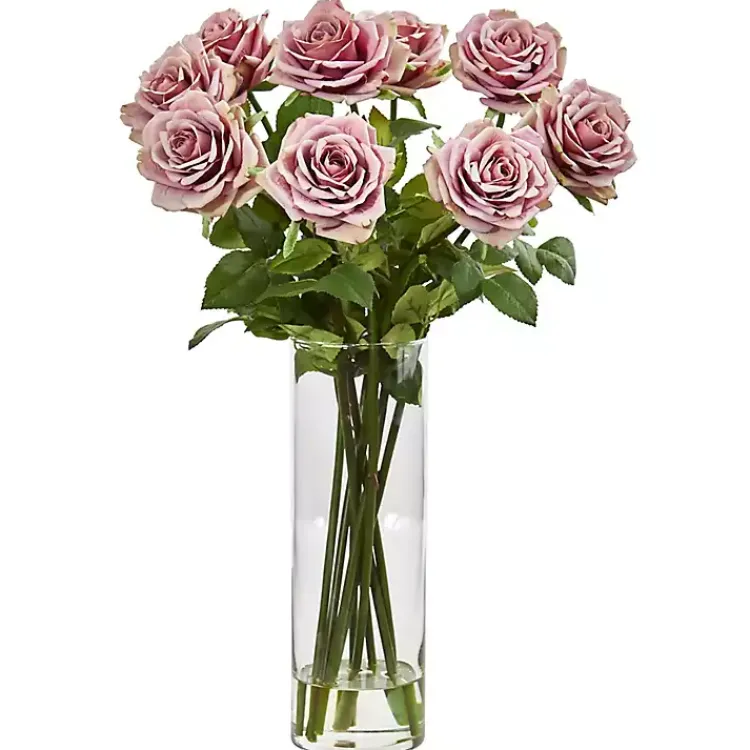 Arrangements & Greenery>Kirklands Home Roses in Cylinder Vase Floral Arrangement Pink