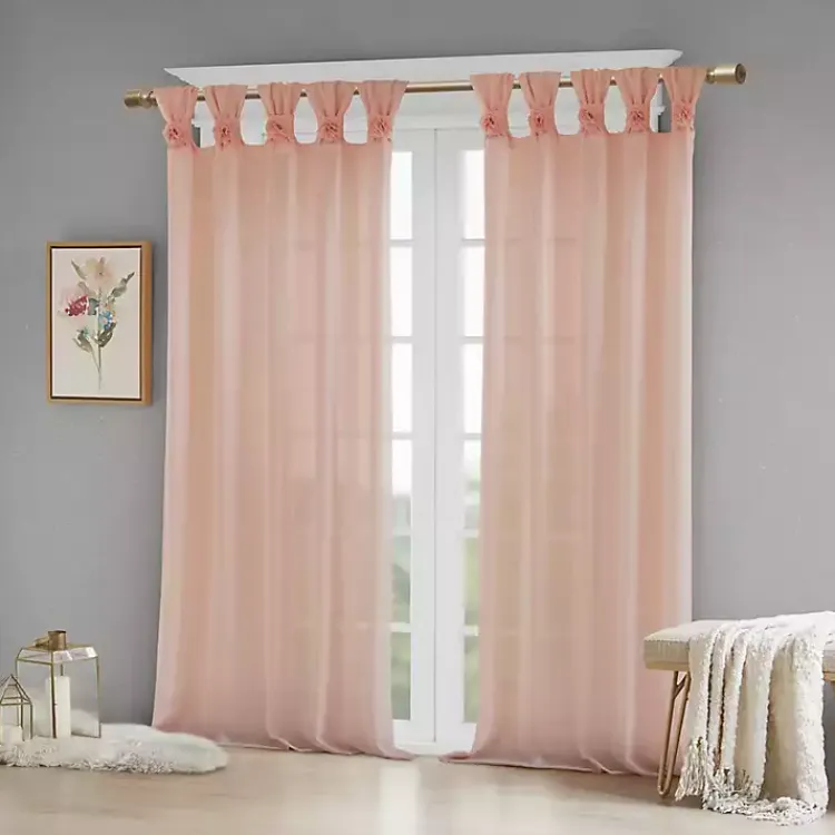 Kirklands Home Rosette Tab Top Curtain Panel, 63 in. Pink Outlet