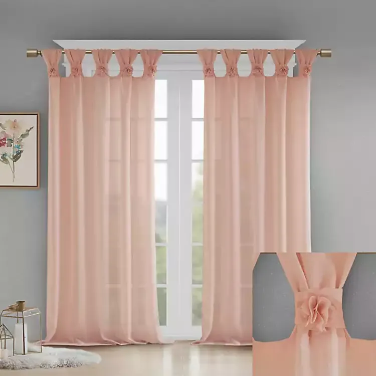 Kirklands Home Rosette Tab Top Curtain Panel, 63 in. Pink Outlet