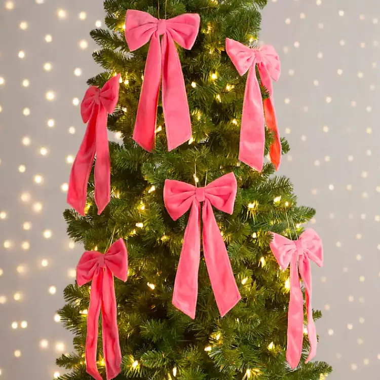 Christmas Ornaments>Kirklands Home Velvet Bow 6-pc. Ornament Set, 12 in. Pink