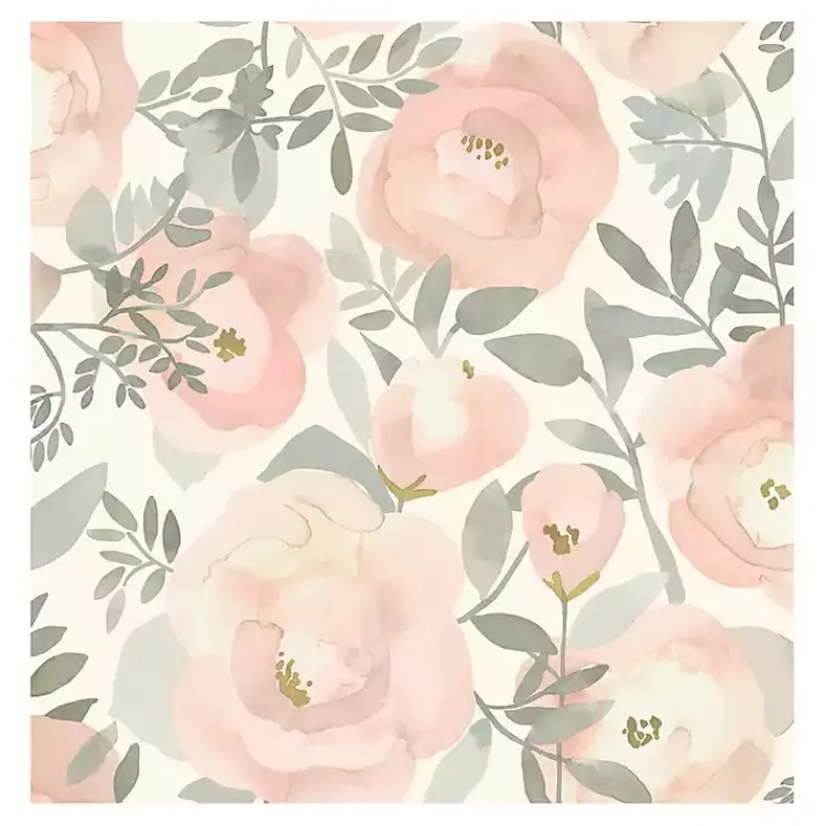 Kirklands Home Watercolor Roses Peel & Stick Wallpaper Pink Clearance