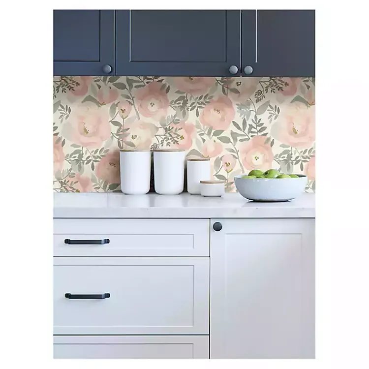 Kirklands Home Watercolor Roses Peel & Stick Wallpaper Pink Clearance