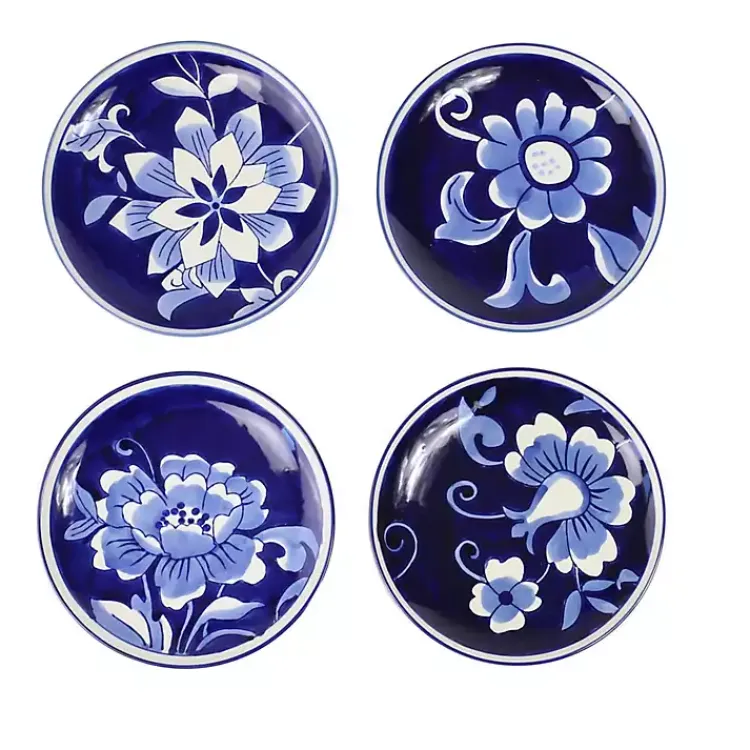 Kirklands Home Pip Vintage Blue Floral Appetizer Plates, Set of 4 New