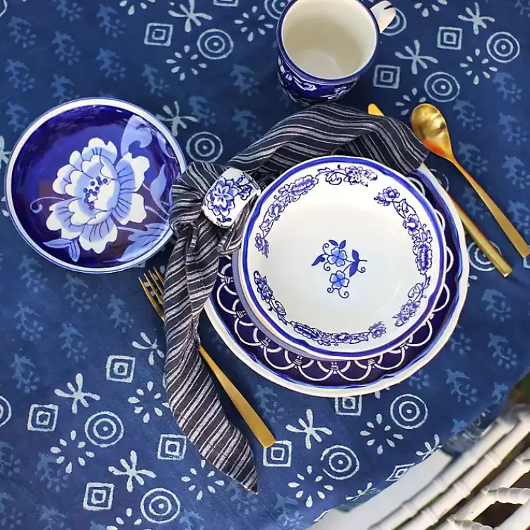 Kirklands Home Pip Vintage Blue Floral Appetizer Plates, Set of 4 New