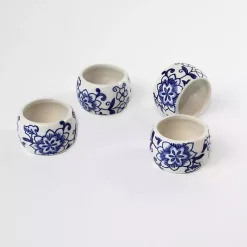 Kirklands Home Pip Vintage Blue Floral Napkin Rings, Set of 4 Clearance