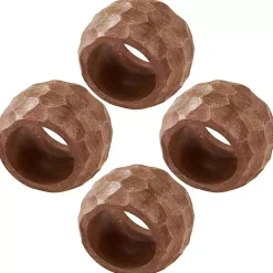 Kirklands Home Pitted Chunky Mango Wood 4-pc. Napkin Ring Set Brown Clearance