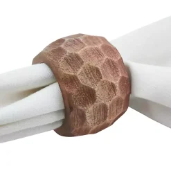 Kirklands Home Pitted Chunky Mango Wood 4-pc. Napkin Ring Set Brown Clearance