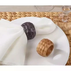 Kirklands Home Pitted Chunky Mango Wood 4-pc. Napkin Ring Set Brown Clearance