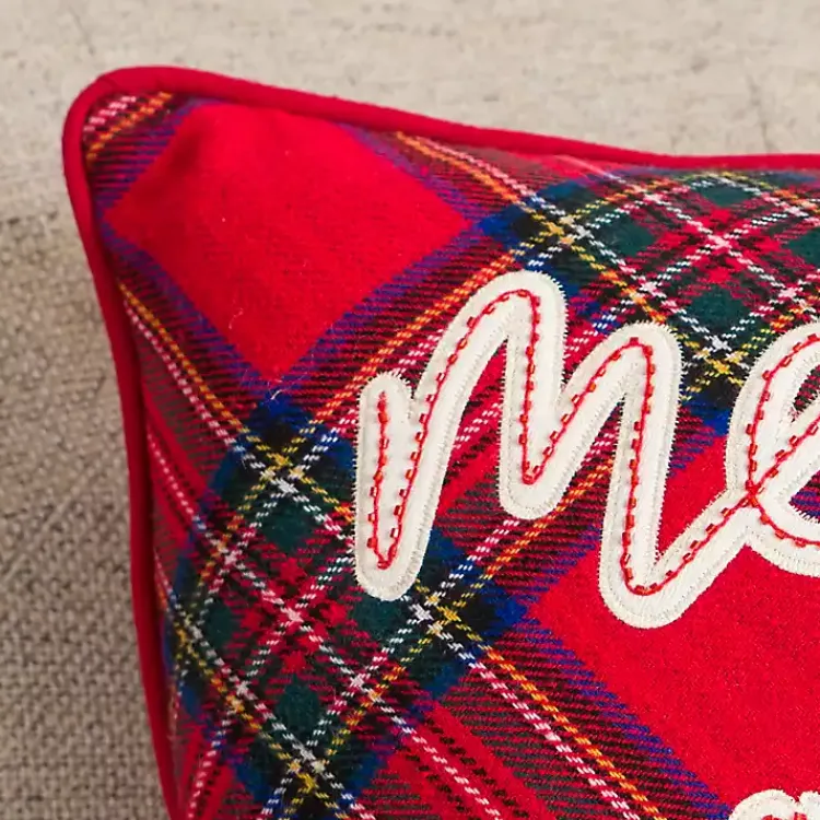 Pillows>Kirklands Home Plaid Embroidered Merry and Bright Pillow