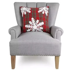 Pillows>Kirklands Home Plaid Embroidered Snowflakes Cotton Throw Pillow