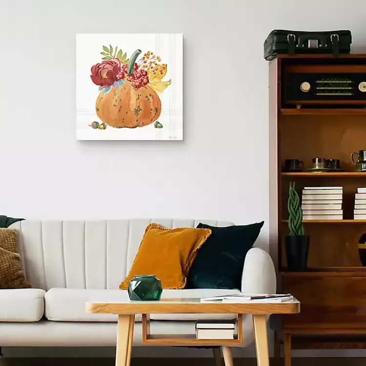 Fall>Kirklands Home Plaid Pumpkin Florals Canvas Art Print