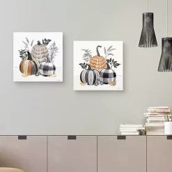 Fall>Kirklands Home Plaid Pumpkins Canvas Art Prints, Set of 2
