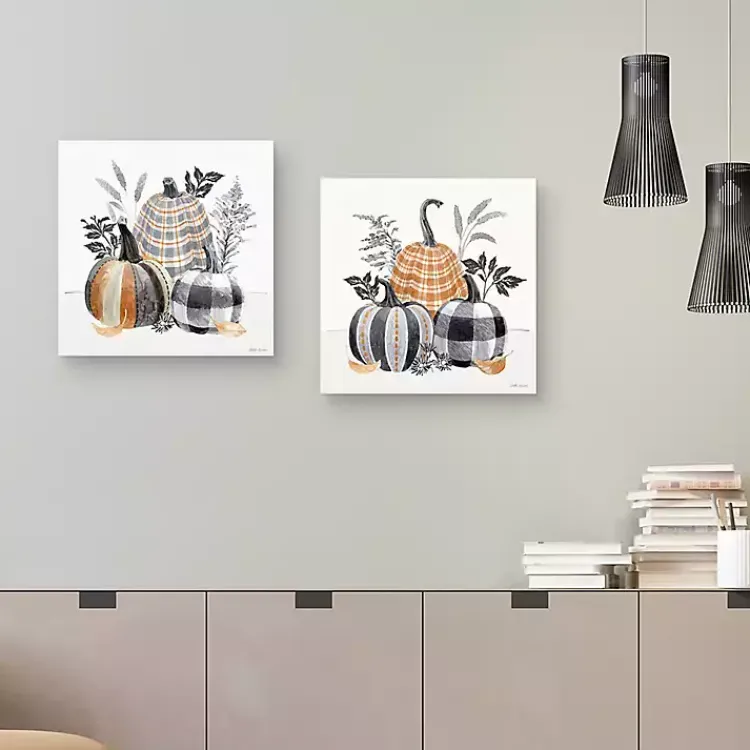 Fall>Kirklands Home Plaid Pumpkins Canvas Art Prints, Set of 2