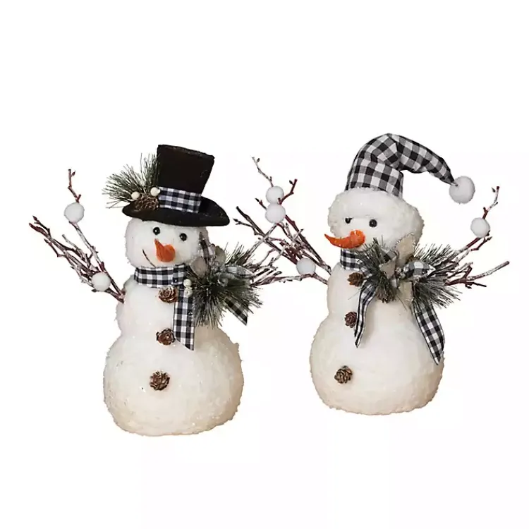 Christmas Decorations>Kirklands Home Plaid Scarf Snowman Statues, Set of 2