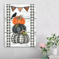 Halloween>Kirklands Home Plaid Stacked Pumpkins Canvas Art Print, 18x24