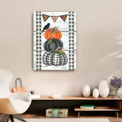 Halloween>Kirklands Home Plaid Stacked Pumpkins Canvas Art Print, 24x32