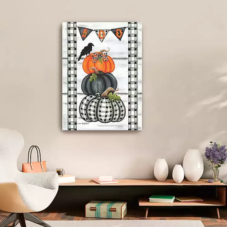Halloween>Kirklands Home Plaid Stacked Pumpkins Canvas Art Print, 24x32