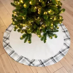 Christmas Tree Skirts & Collars>Kirklands Home Plaid Trim Linen Tree Skirt