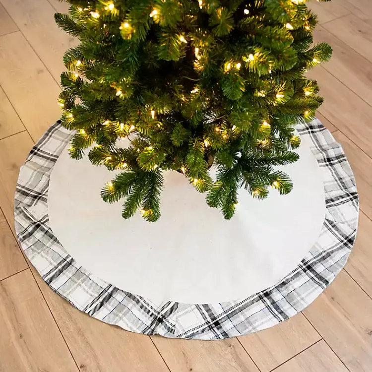 Christmas Tree Skirts & Collars>Kirklands Home Plaid Trim Linen Tree Skirt