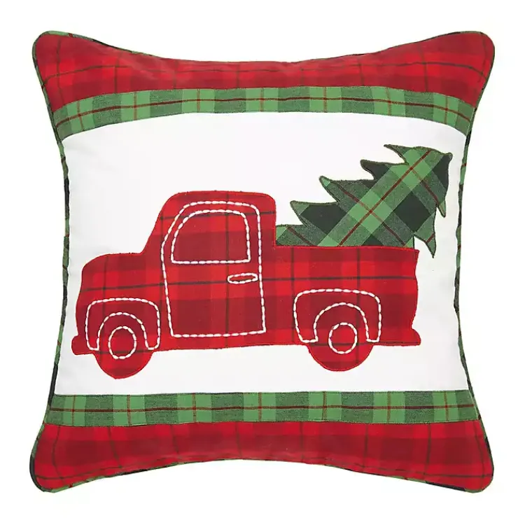 Christmas Pillows>Kirklands Home Plaid Truck Christmas Pillow