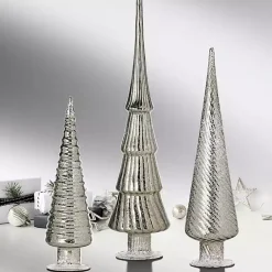 Christmas Decorations>Kirklands Home Platinum Mercury Glass Christmas Trees, Set of 3 Silver