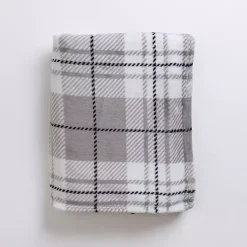 Blankets & Throws>Kirklands Home Plush Gray Box Plaid Throw