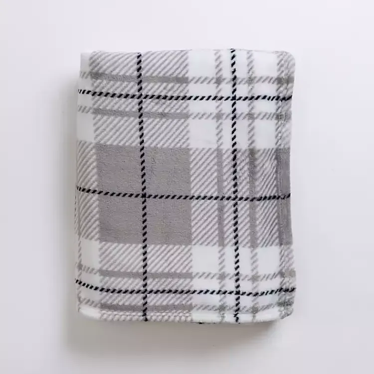 Blankets & Throws>Kirklands Home Plush Gray Box Plaid Throw