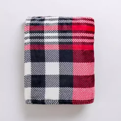 Blankets & Throws>Kirklands Home Plush Red and Black Plaid Throw