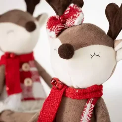 Christmas Decorations>Kirklands Home Plush Reindeer Plaid Shelf Sitters, Set of 2