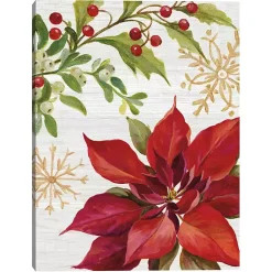 Christmas Art & Wall Decor>Kirklands Home Poinsettia and Holly Canvas Art Print