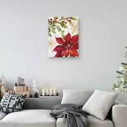 Christmas Art & Wall Decor>Kirklands Home Poinsettia and Holly Canvas Art Print